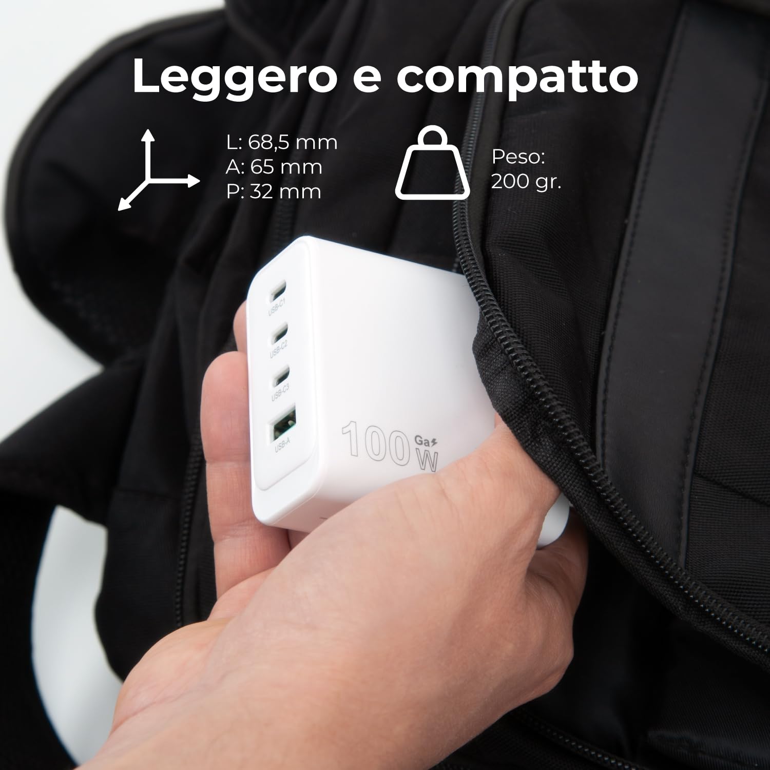 VulTech CC100-3C1A Uniwersalna ładowarka do notebooków 100 W GaN USB + 3 x Type-C/USB-C PD3.0 QC3.0 PPS biały - kompaktowy rozmiar