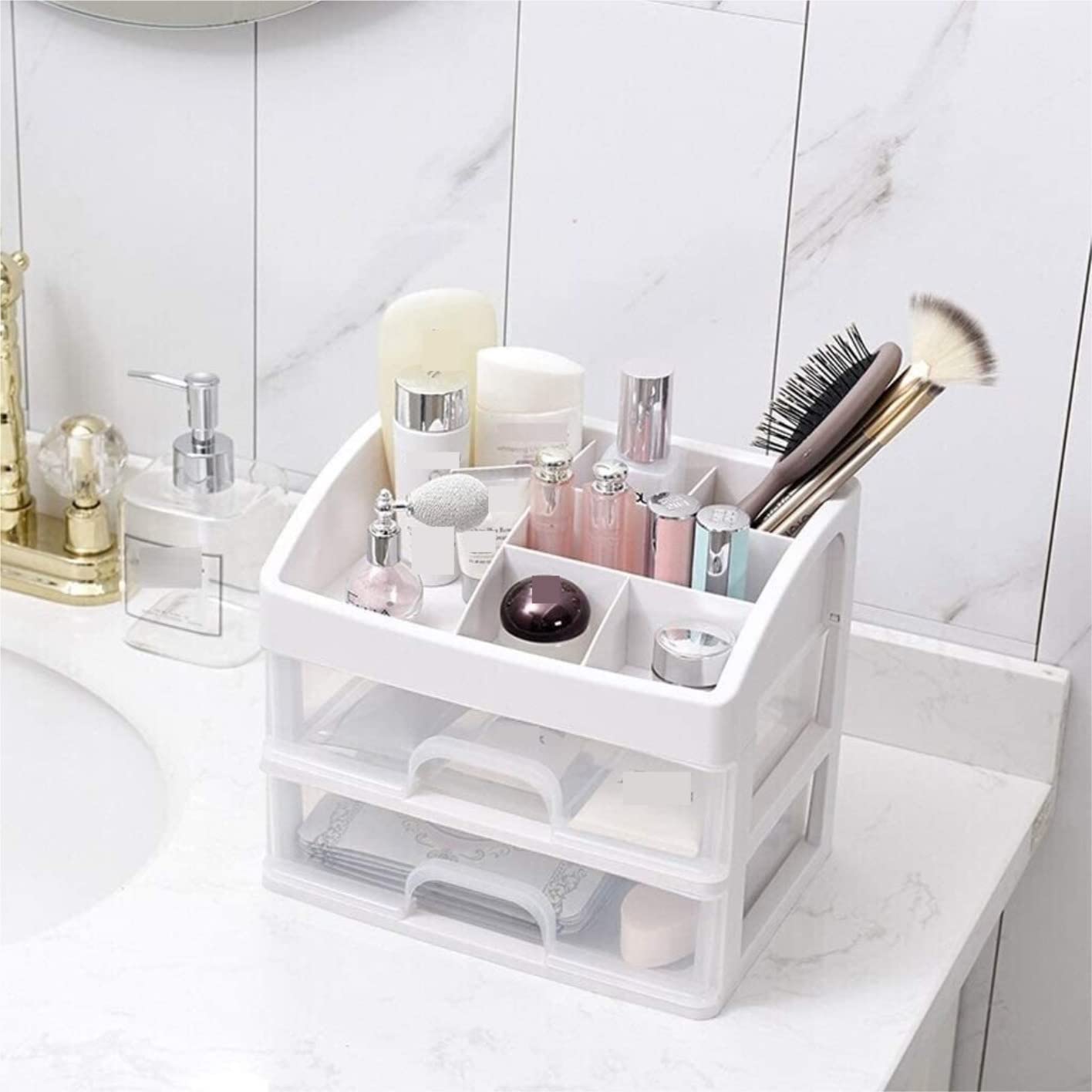 Organizador Maquillaje Estuches de Maquillaje Caja De Almacenamiento De Cosméticos De Plástico Máscara De Lápiz Labial Estuche De Maquillaje Portátil Caja De Maquillaje De Escritorio Organizador Cosme