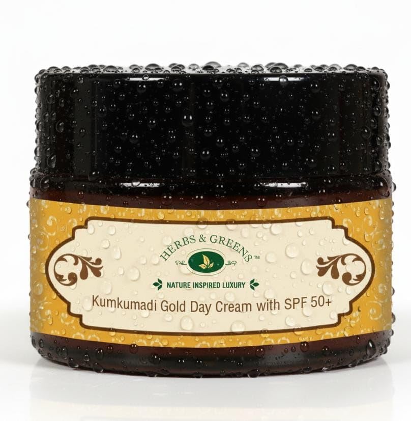 Kumkumadi SPF 50 UVA/UVB. PA++++ Gold Face Cream With 24k Gold | Lab Tested Broad Spectrum Protection | Skin Brightening Dark Spots/ Pigmentation, Anti Aging Hydrating Moisturizer For Woman & Men | Oily, Dry, Acne Prone Skin, Dermatologically Tested | 50 gm