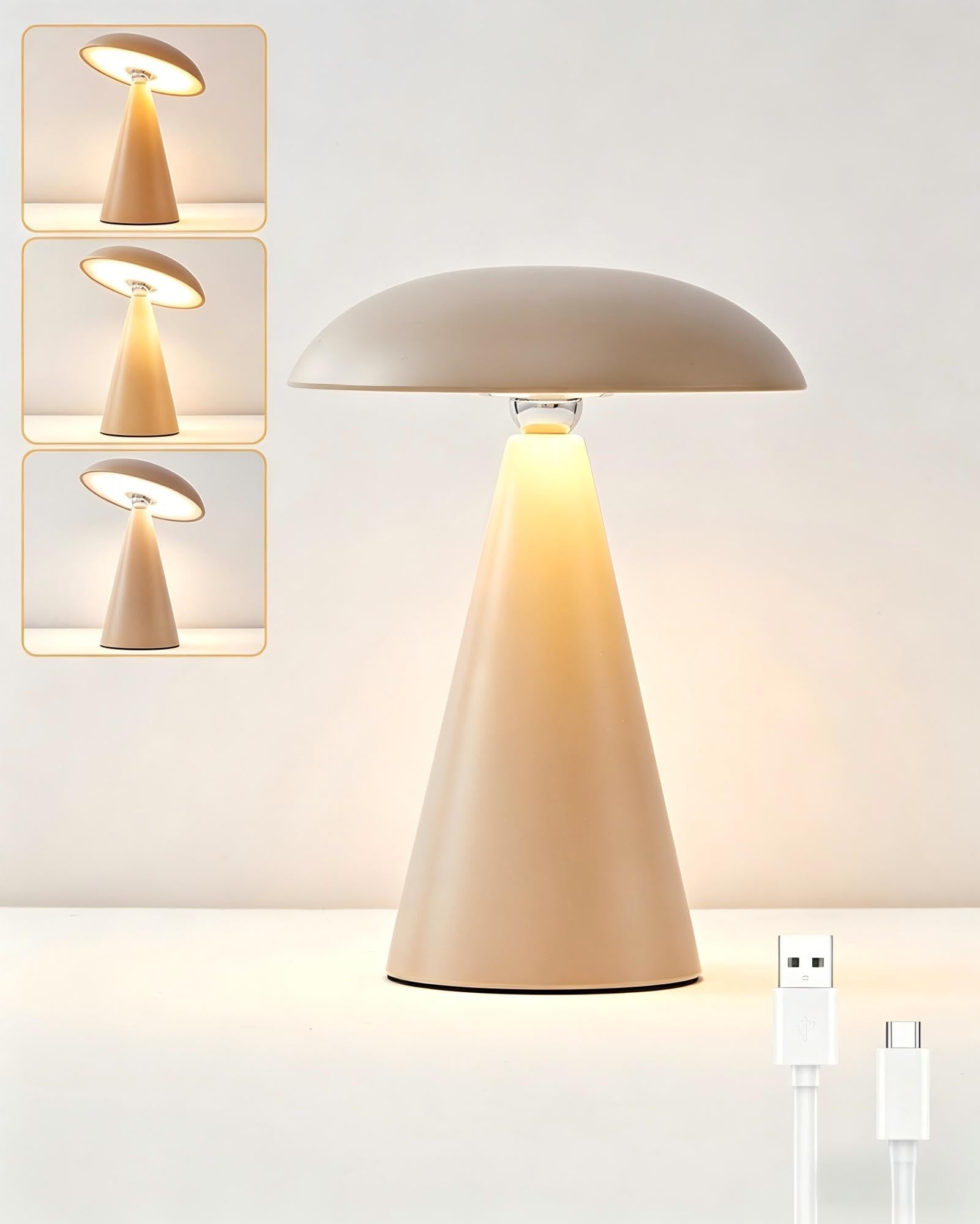 Harper Living Rechargeable Table LampMagnetic Touch Mushroom Bedside Light DimmablePortable Desk LampMatt Khaki from B&Q