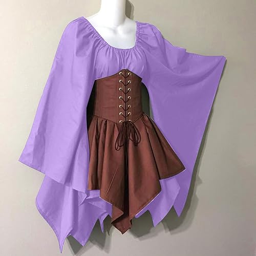 Miniatura 5 de Vestido medieval renacentista para mujer, disfraz de hada irlandesa, manga acampanada, corsé vintage, vestidos de Halloween