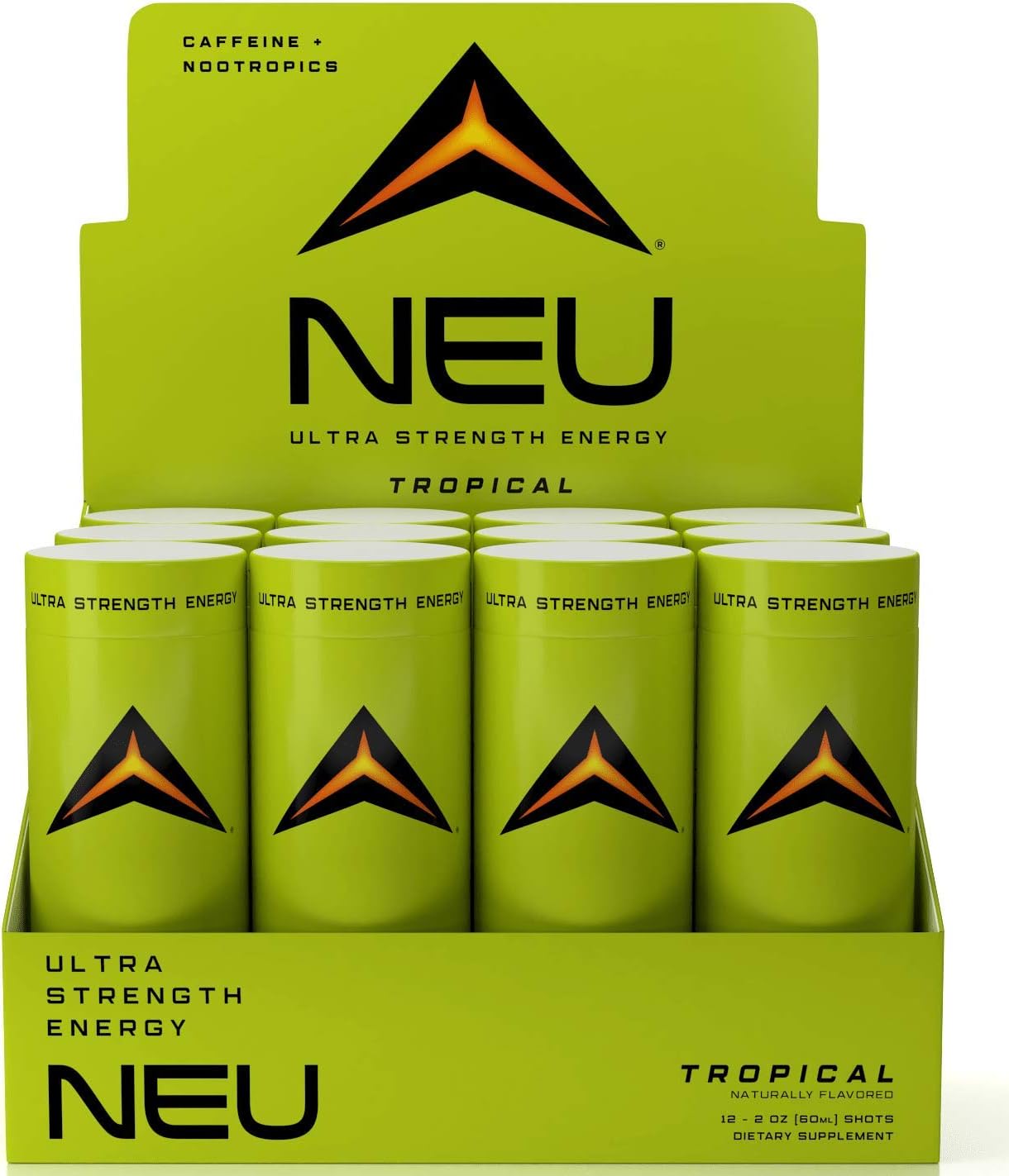 NEU Extra Strength Energy Shots, Pre Workout Energy Drinks Nootropics Brain Support Supplement, Zero Carb, Zero Calorie, Zero Sugar Free Coffee Alternative Keto Friendly, Tropical Punch 2 Fl Oz : Health & Household
