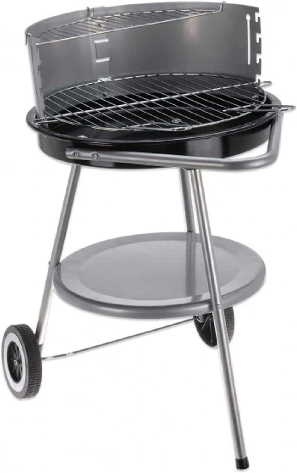 PORTABLE HALF ROUND GARDEN PATIO BARBEQUE WHEEL BARREL CHARCOAL BBQ GRILL 617425