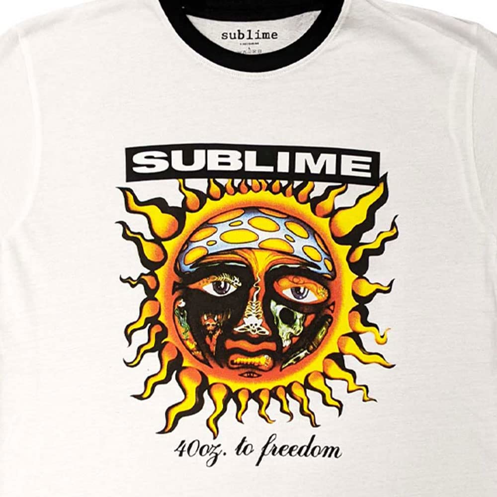 Rock Off officially licensed products Sublime Ringer T Shirt 40Oz To Freedom Band Logo Nuovo Ufficiale Unisex Bianca
