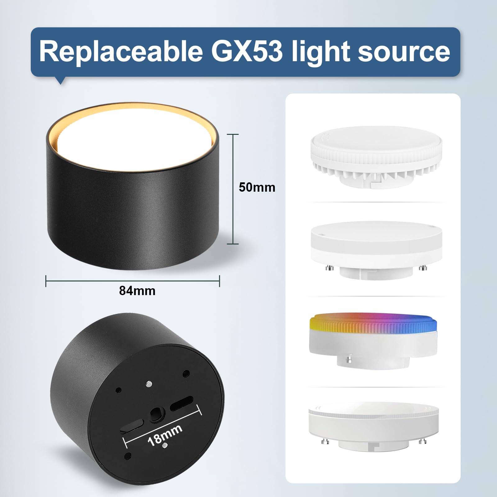 GeyouLux 4x Faretti LED Soffitto - Ø84x50mm - 6W 680LM Faretto LED Interno - 4000K LED GX53 230V Incluso - Angolo del fascio di 180° - Alluminio Lampada da Soffitto (Nero)