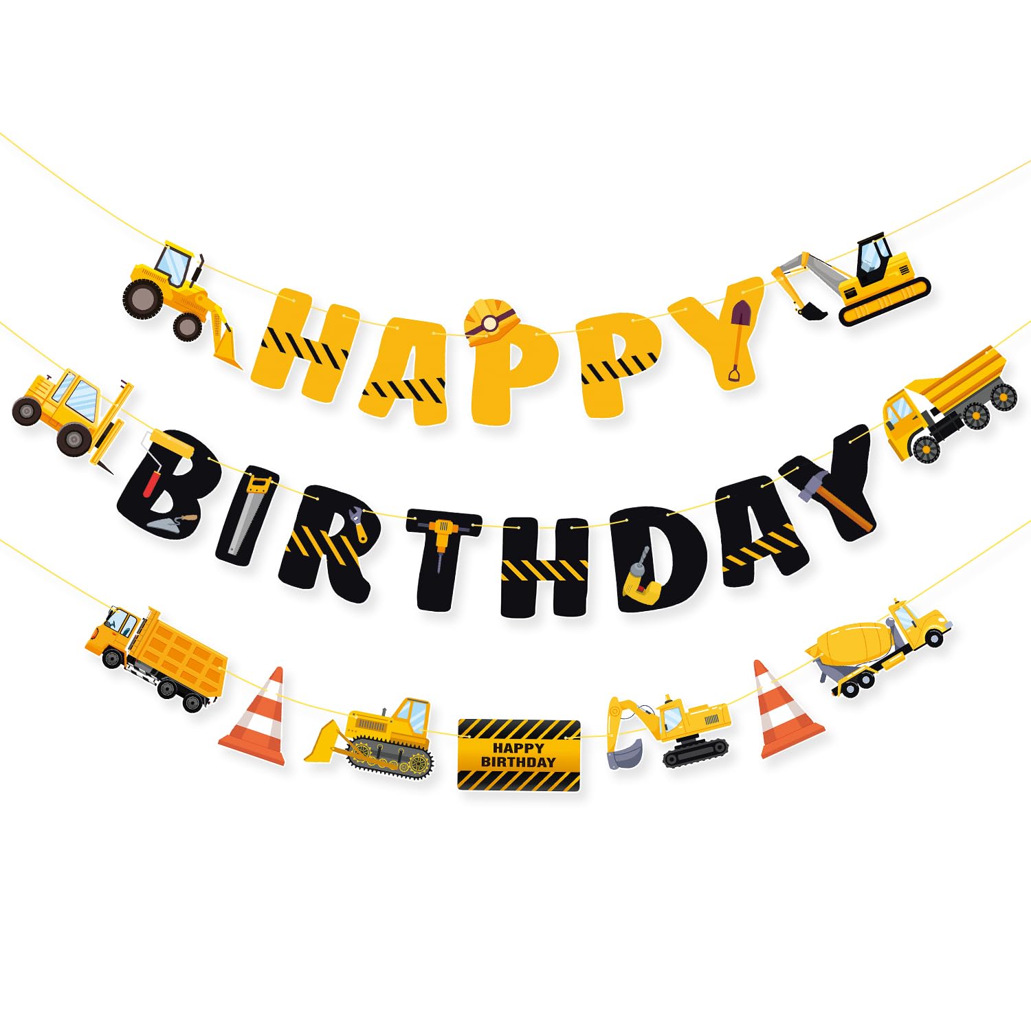 Construction Happy Birthday Banner - Pre-strung Construction Party Supplies Decoration Set for Boys Dump Truck Car Garland Vehicle Engineering Theme