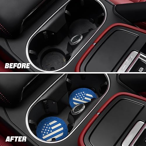 Miniatura 3 de AUCELI Paquete de 4 posavasos para automóvil de 2.75 pulgadas, inserto de la bandera de Estados Unidos con color, tapete integrado antideslizante y