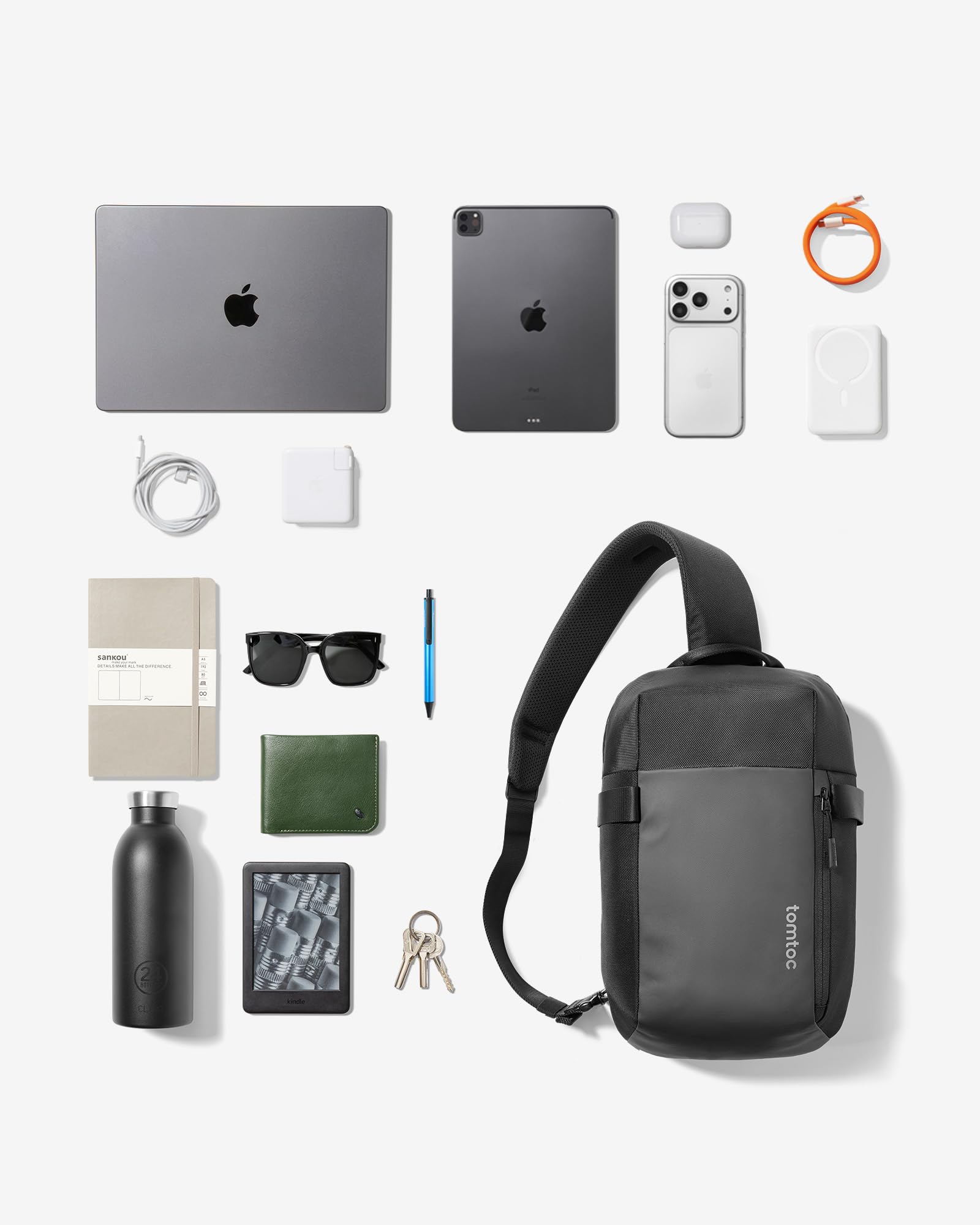 tomtoc Herren Umhängetasche Sling Bag passt für 14-Zoll MacBook Pro M5/M4/M3, 13-Zoll MacBook Air M4 (2025), iPad Pro M5/M4 13", wasserabweisende Crossbody Bag Brusttasche Schultertasche Tagesrucksack