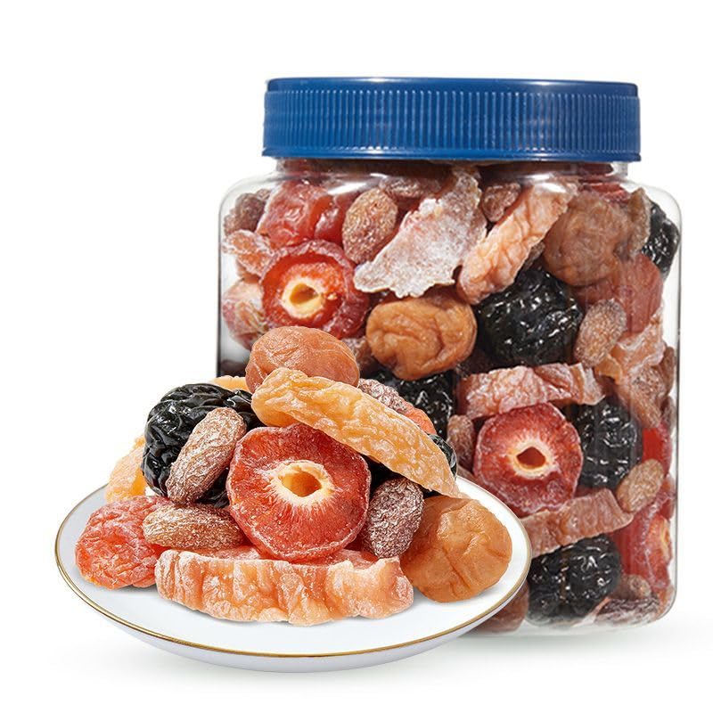 5 types of sweet and sour preserved plums 450g/can, mixed with candied dried fruits, black plums, grape dried fruits, Huamei,fruit snacks, afternoon tea (2 can)