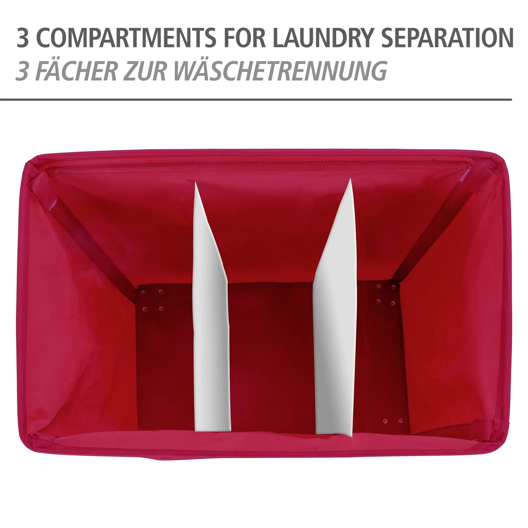WENKO Portabiancheria Trivo rosso - cesta della biancheria Capacità: 116 l, Poliestere, 56 x 60 x 35 cm, Rosso