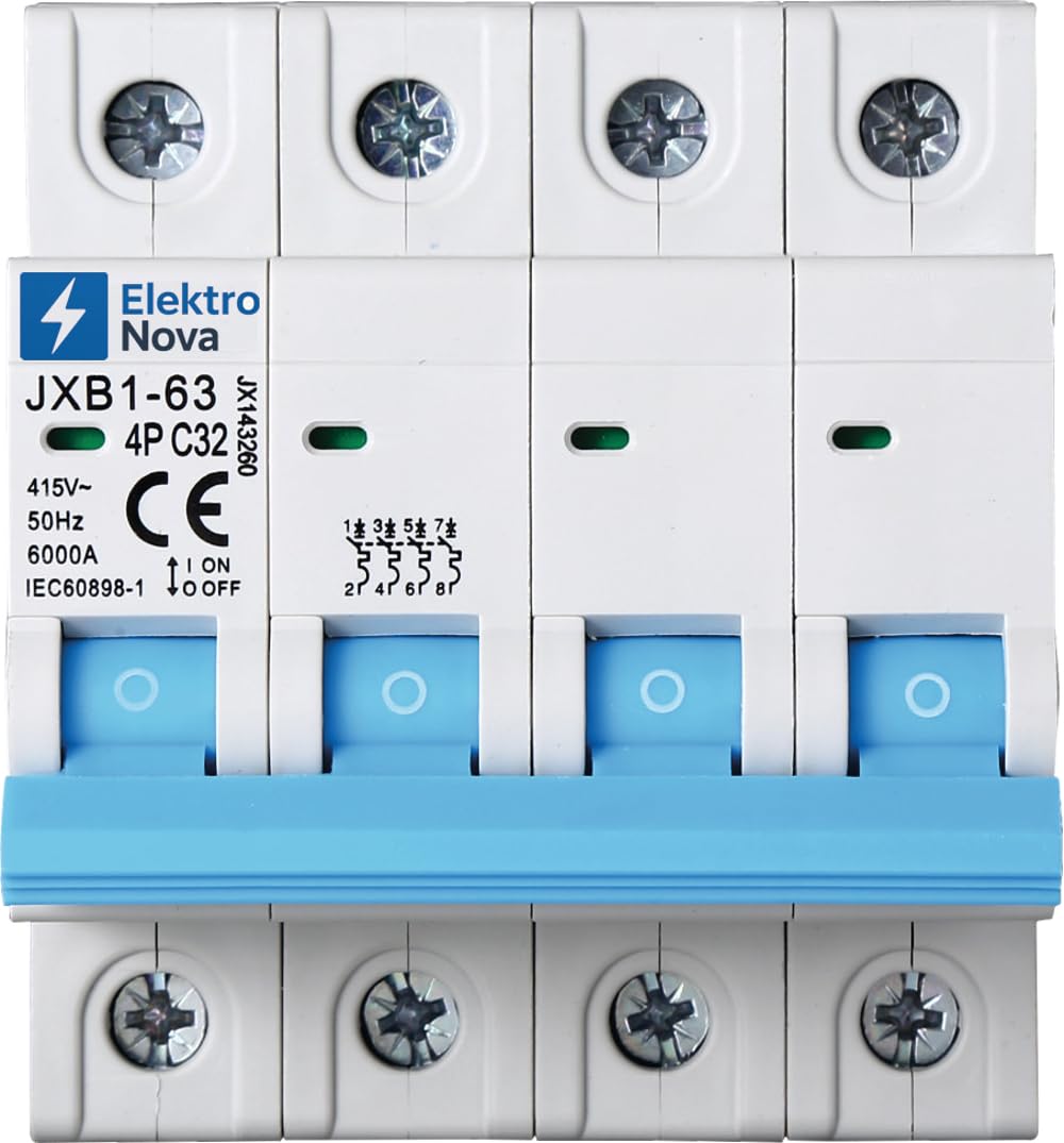 ELEKTRONOVA Interrupteur magnétothermique triphasé 4P 32A C32 6kA - 4 modules DIN - 380V