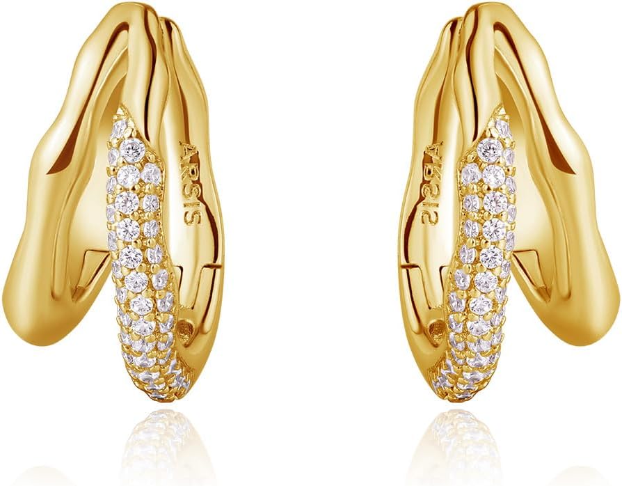 ARSIS Double Hoop Earrings for Women - 18K Gold/Platinum Plated Teardrop Huggie Hoops with Pave CZ - Hypoallergenic 925 Sterling Silver Posts, Tarnish-Resistant, Dainty & Trendy Two Hoop Earring Styles for Daily Wear