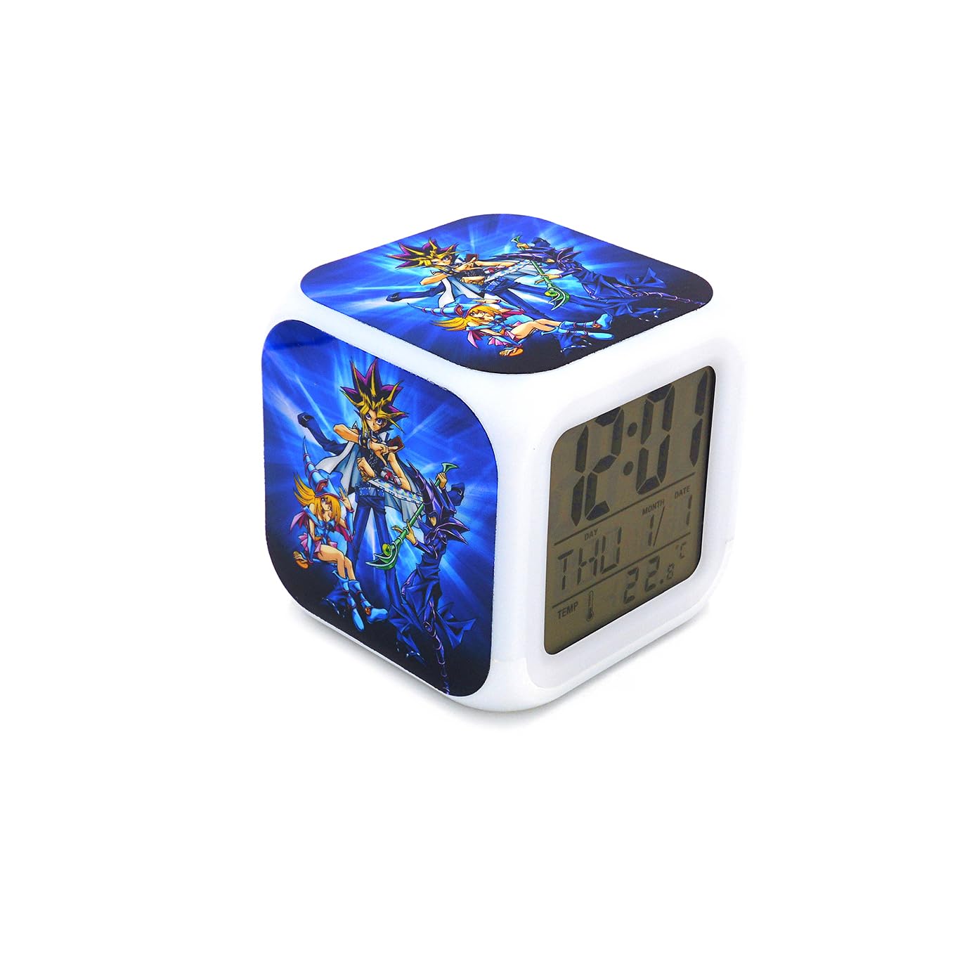 BoWay3＂Desk & Shelf Clock Yugi Black Magician Girl Blue Digital Alarm Clock with Led Lights Plastic Table Clock for Kids Teenagers Adults Home/Office Decor