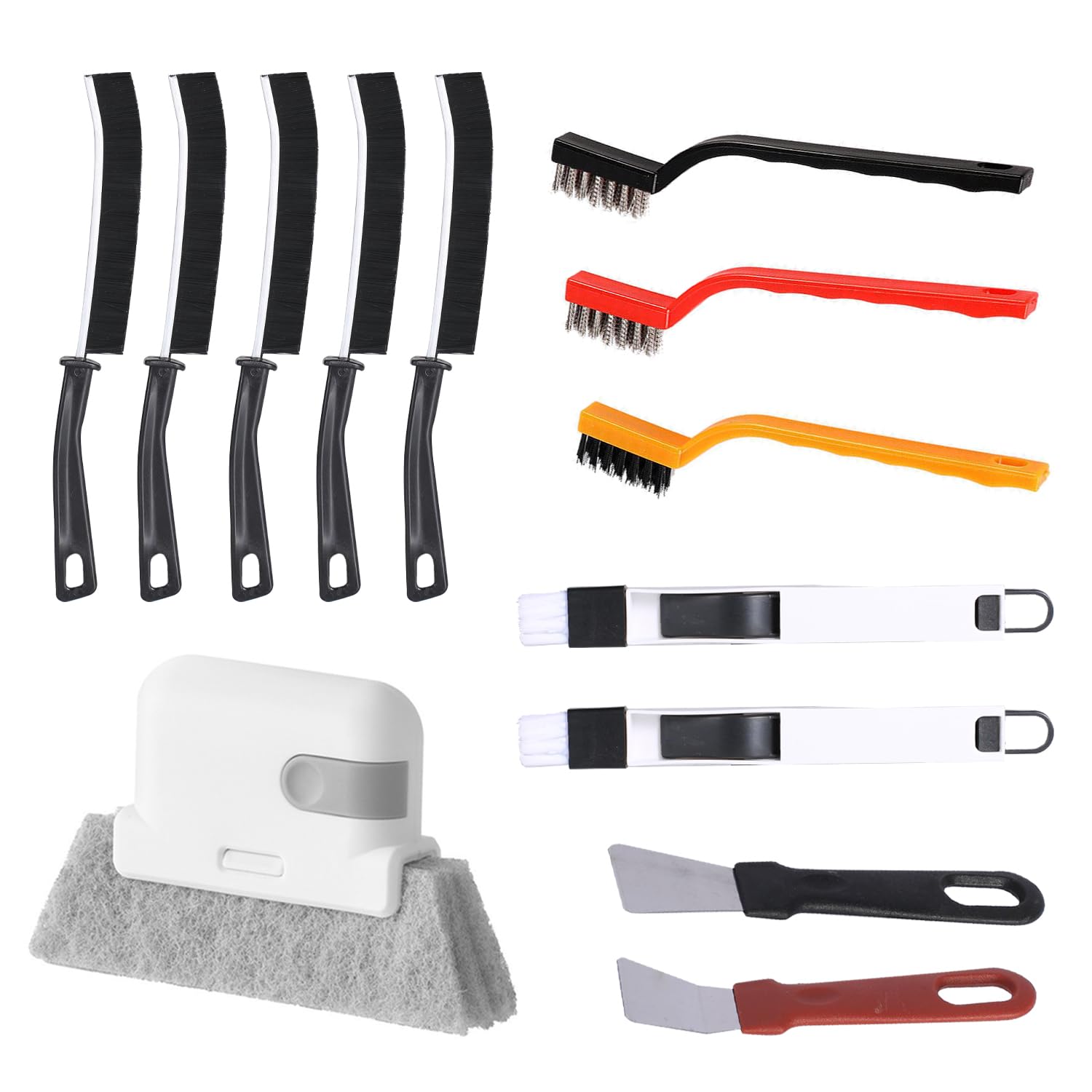 13pcs Household Cleaning Tools 2 in 1 Groove Cleaning Brush Window Track Cleaning Tools Hard Bristle Crevice Cleaning Brush Wire Brushes for Cleaning Rust