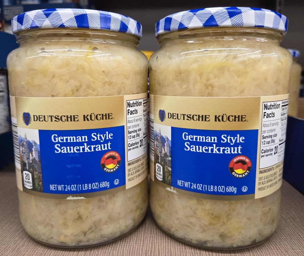 Deutsche Kuche German Style Sauerkraut 24oz 680g (Two Jars)