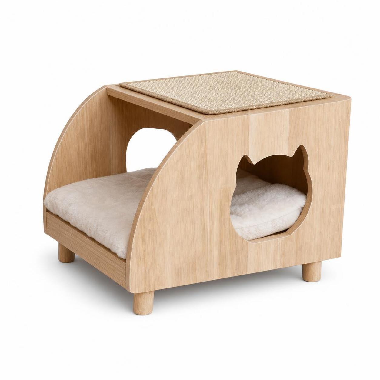 Cuccia per Gatti in Legno con Tiragraffi