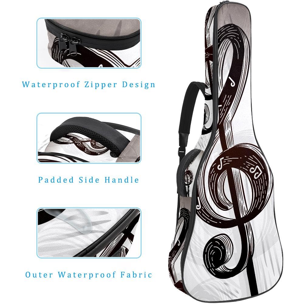 Gitarrentasche, volle Größe, 99 cm, 101,6 cm, 104,1 cm, für Akustikgitarre, Konzertgitarre, 10 mm dick, gepolstert, Musiknotation, grau, wasserdicht, mit Tasche, verstellbarer Schultergurt