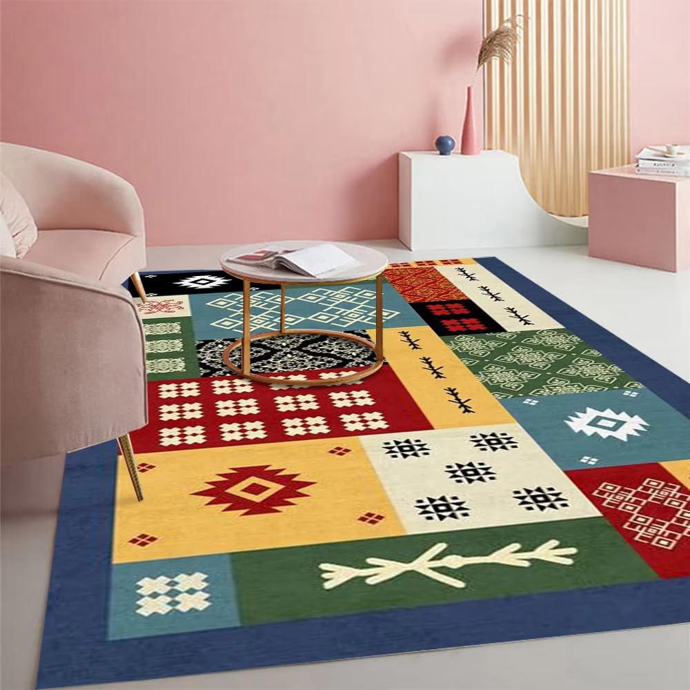 Tapis marocain géométrique bohème multicolore 90 x 140 cm pour décoration bureau