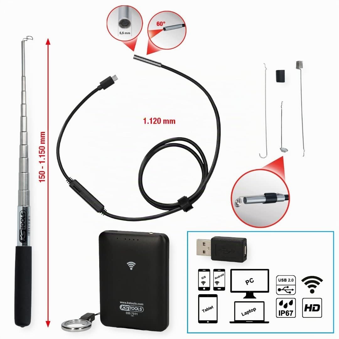 KS Tools 550.7510 WiFi-Videoskop-Satz, 8-TLG