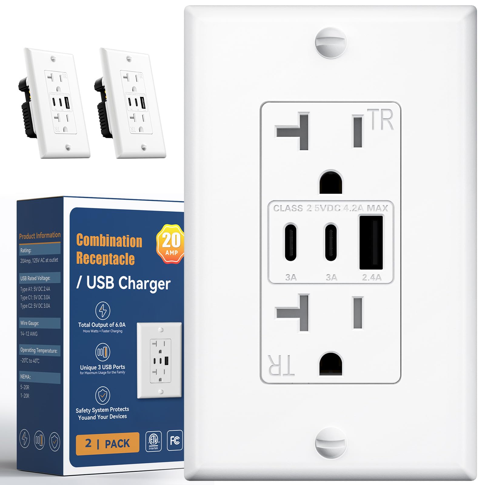 Amico 6.0A USB Outlet 2 Pack - outlets and accessories | Mubboo