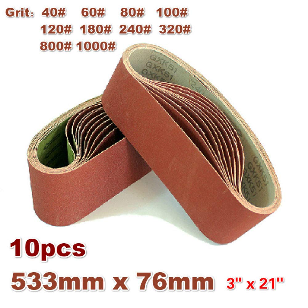 CAIDAI&YL Paquete de 10 bandas de lijado de 533 * 76 mm, lijadora de óxido de aluminio de grano 40-1000, bandas de lijado de 3,10 piezas de grano 800