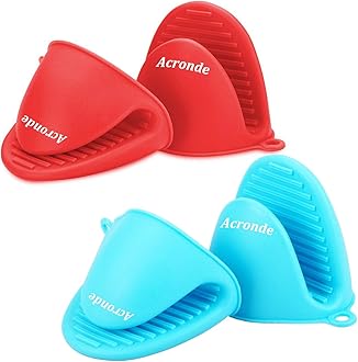 Acronde2 Pairs Mini Oven Gloves Silicone Heat Resistant Cooking Pinch Mitts Potholder for Kitchen Cooking & Baking (Red and Blue)