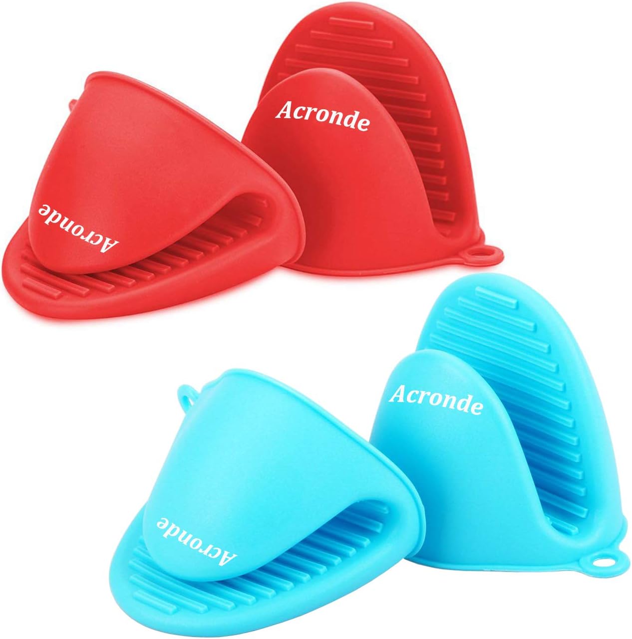 Acronde 2 Pairs Mini Oven Gloves Silicone Heat Resistant Cooking Pinch Mitts Potholder for Kitchen Cooking & Baking (Red and Blue)