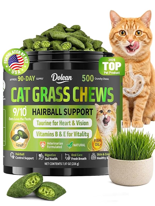 Petisco mastigável para gatos com grama para gatos, sabor frango, Dolean, 500 unidades