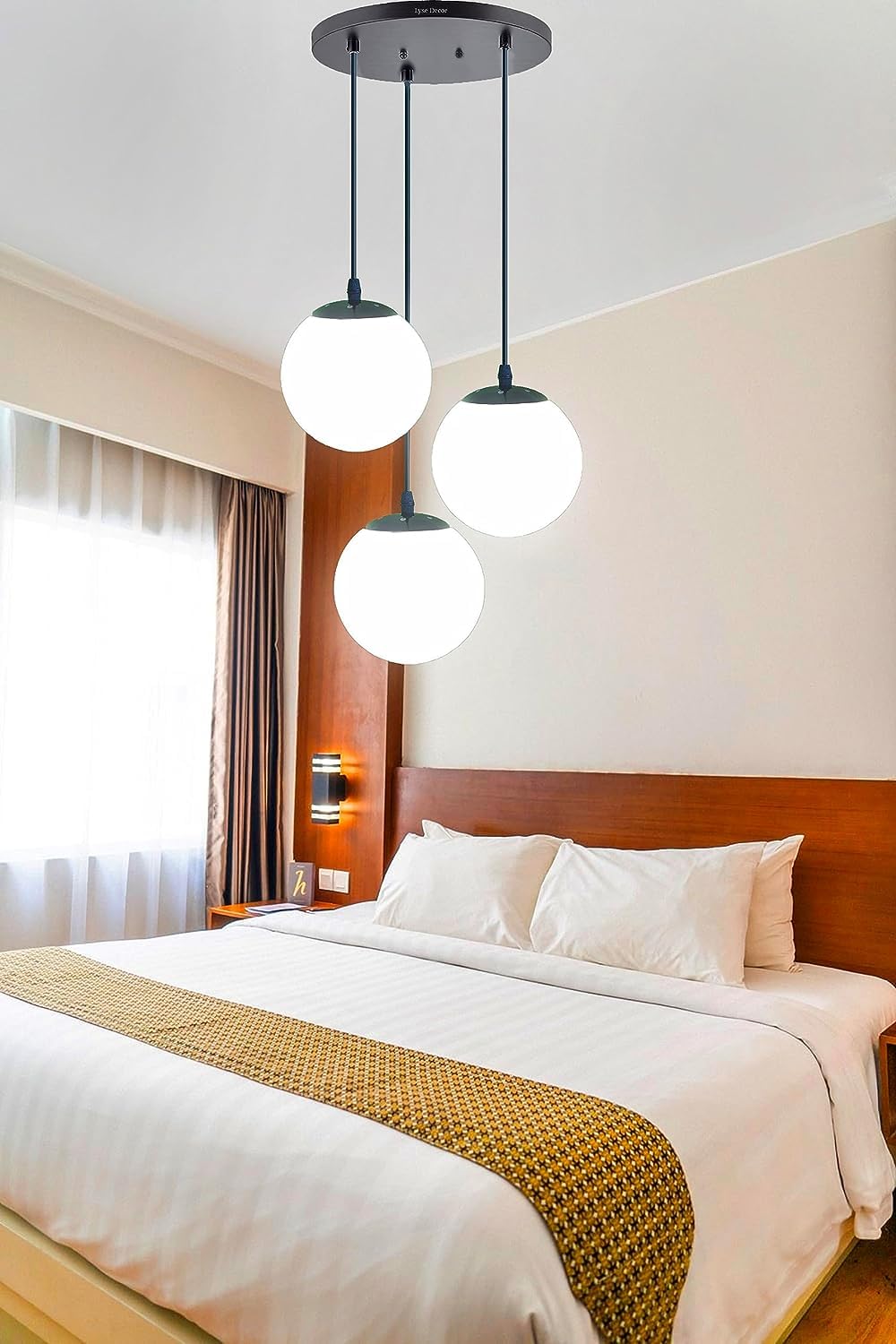 Virya E27 Base Adjustable Mini Hanging Vintage Pendant Light Fixture with 3-Light Globe Shade Without Bulb(White)(Metal)(Corded Electric)