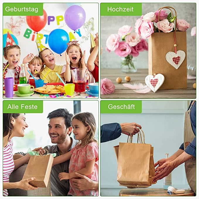 Image of Brown Kraft Paper Bags with Handles, 50pcs Small Return Gift Bags Bulk, Retail, Shopping, Birthday Wedding Party Favour, Merchandise Bags | Small Size: 6x4x8 inch BROWN