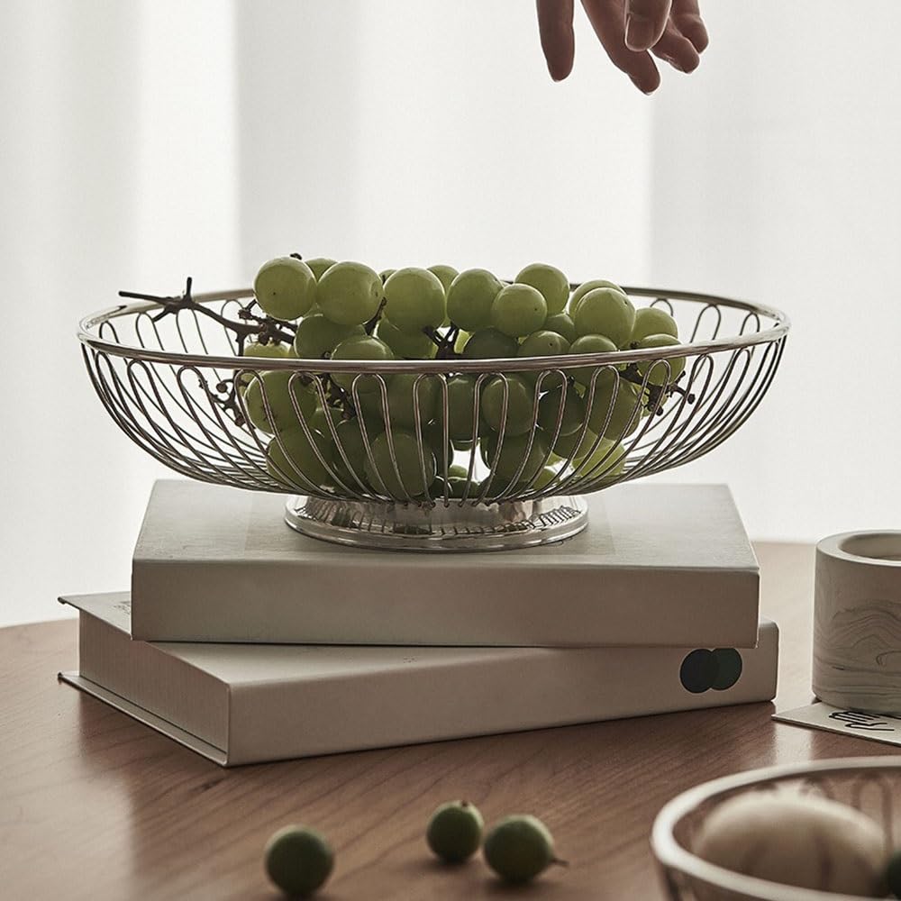 Miska na owoce na blat kuchenny Kosz na owoce z drutu ze stali nierdzewnej, nowoczesny ażurowy design, uniwersalna miska do serwowania, zastawa stołowa(Średni)