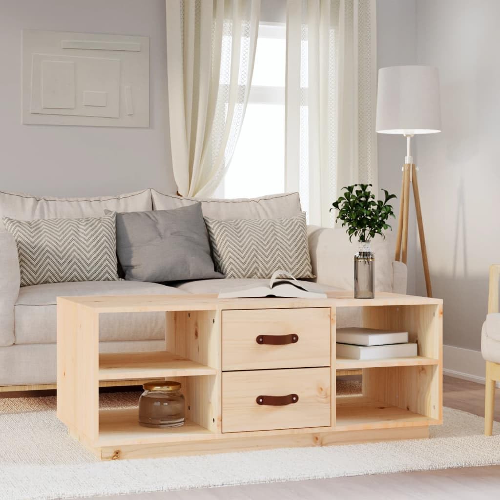 Table basse en pin massif : optimisez votre salon encombré grâce aux rangements intégrés