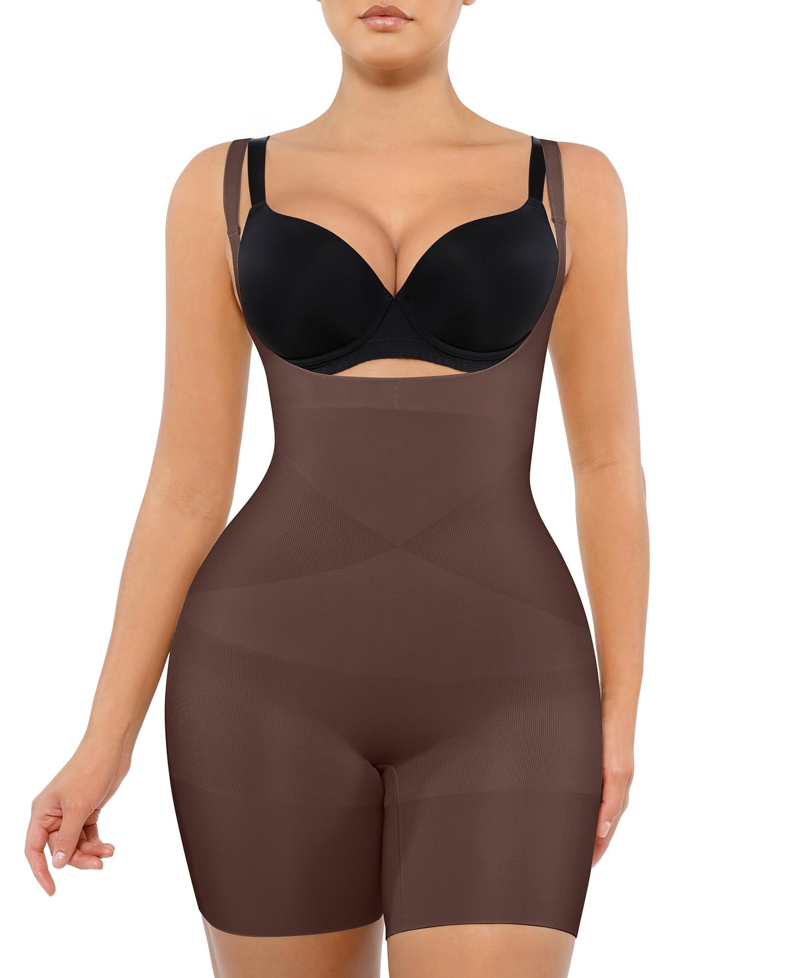 FeelinGirl Open Bust Shapewear Tummy Control Seamless Body Shaper for Women Mid Thigh Sculpting Bodysuit