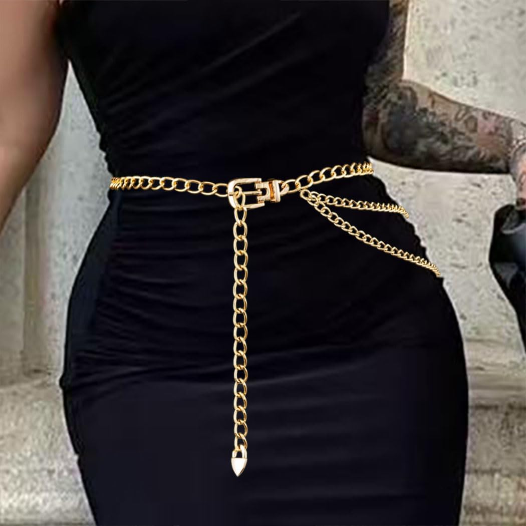 Layered Waist Chain Metal Belt Belly Body Chain Cuban Sparkly Chains for Women