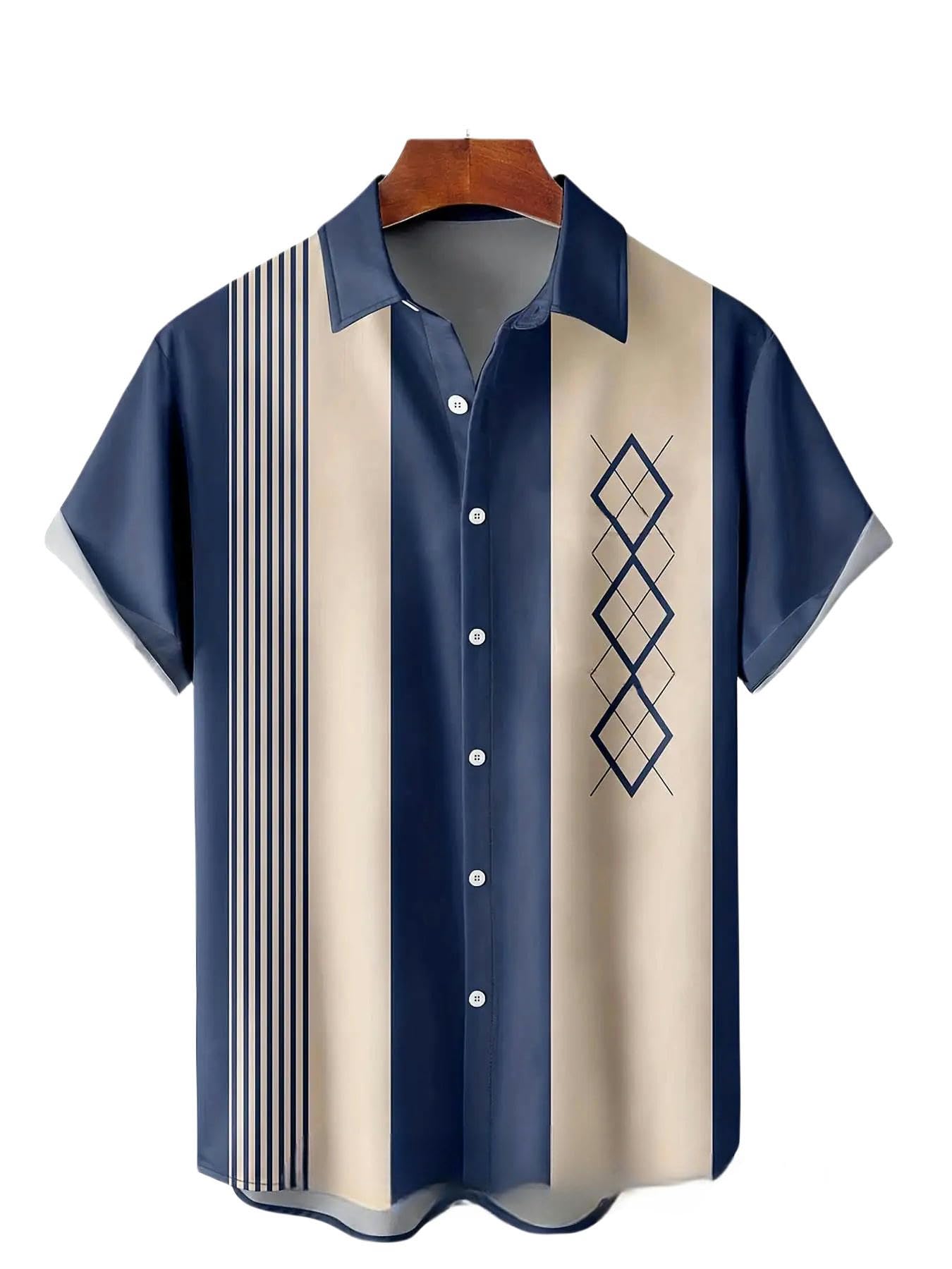 Camisa hawaiana de verano para hombre, camisa hawaiana, informal, estilo vintage, ropa de impresión geométrica
