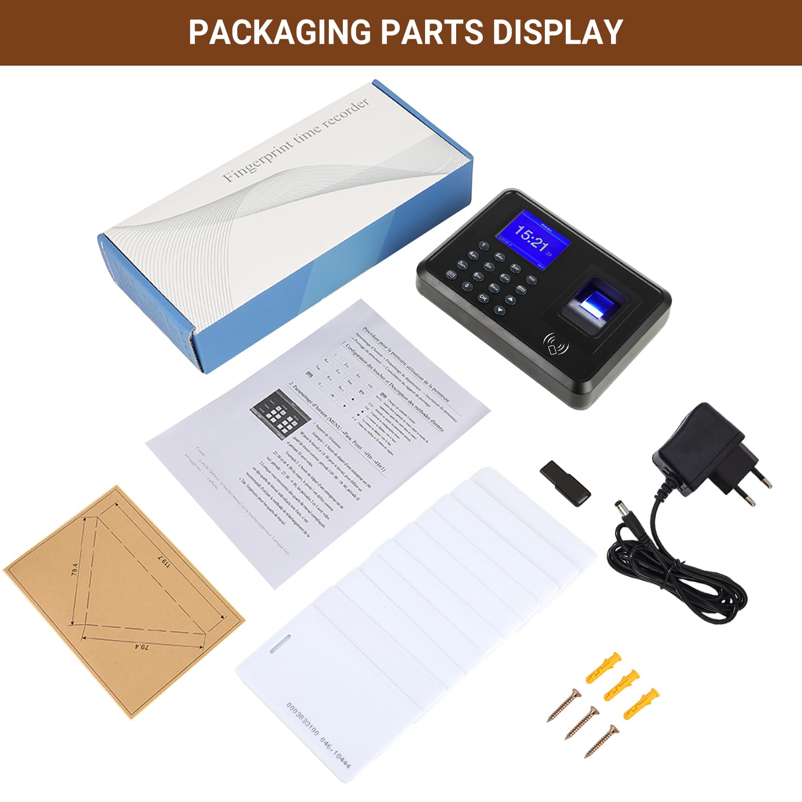 Time Clock for Small Business, Biometric Clocking in Machine with Fingerprint/RFID/PIN – Staff Attendance System for Office Factory, Includes 10 RFID Cards & 8GB U-Disk, No Monthly Fees — view 7