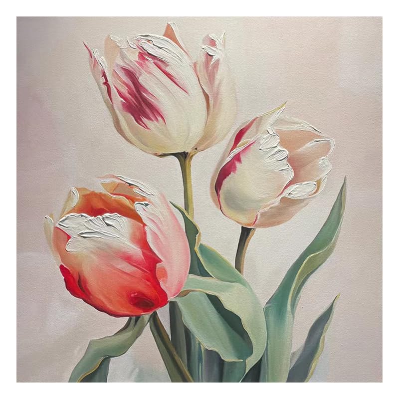 Peinture à l'huile de tulipes peinte à la main sur grande toile minimaliste sans cadre
