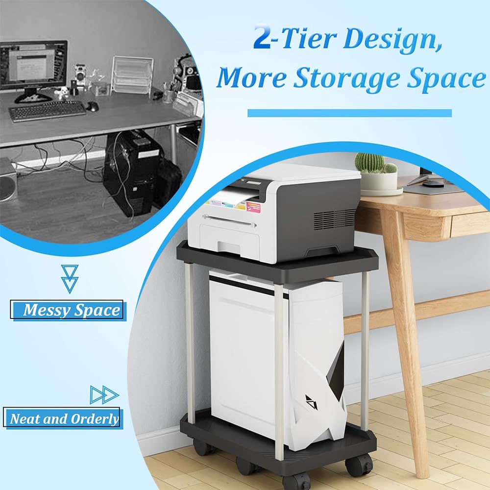 Supporto per PC Case Stand, 2 Strati Supporto a torre per computer con 6 Rotelle, Supporto per Custodia per PC Mobile Adatto alla Maggior Parte dei Computer, Nero