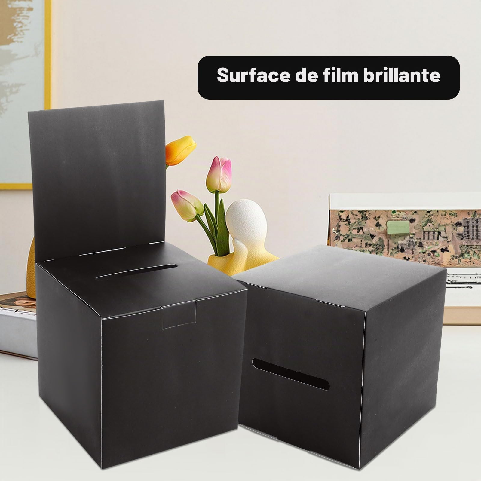 Lot de 30 urnes en carton avec fente et en-tête amovible - Boîte à suggestions - Pour vote caritatif, recueil de commentaires - Collecte de fonds - Noir