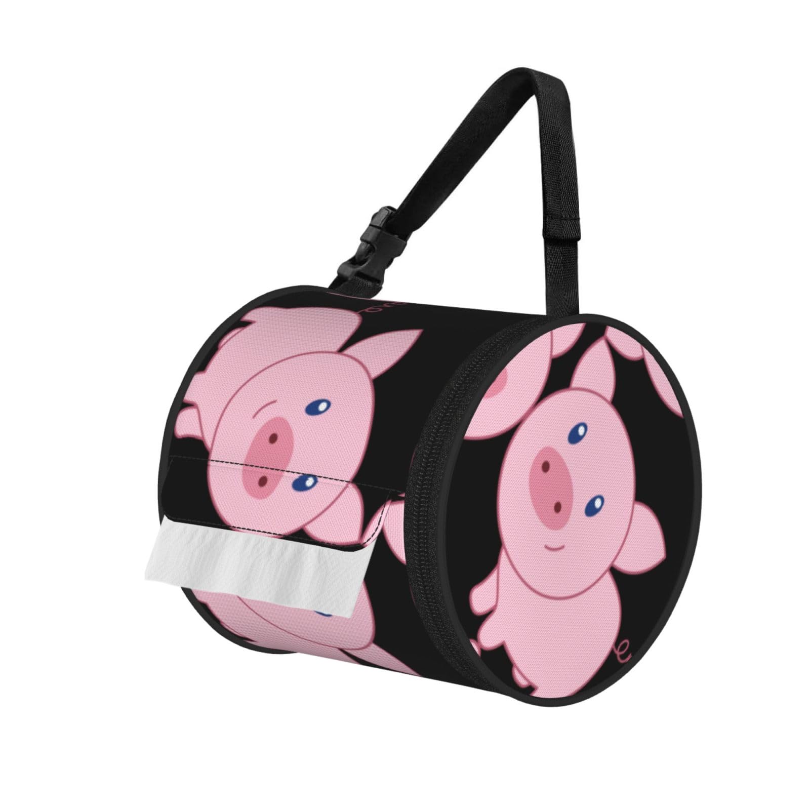 Cute Pig Printed Toilet Paper Holder Bag, Adjustable Strap Roll Paper Organizer for Car Kitchen Outdoor