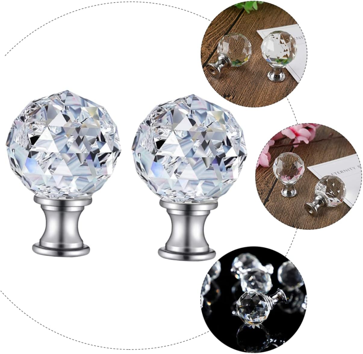 2pcs Crystal Lamp Finial Caps Knob Transparent Metal for Table Lamp Floor Light Vintage Design for Installation Upgrade Style