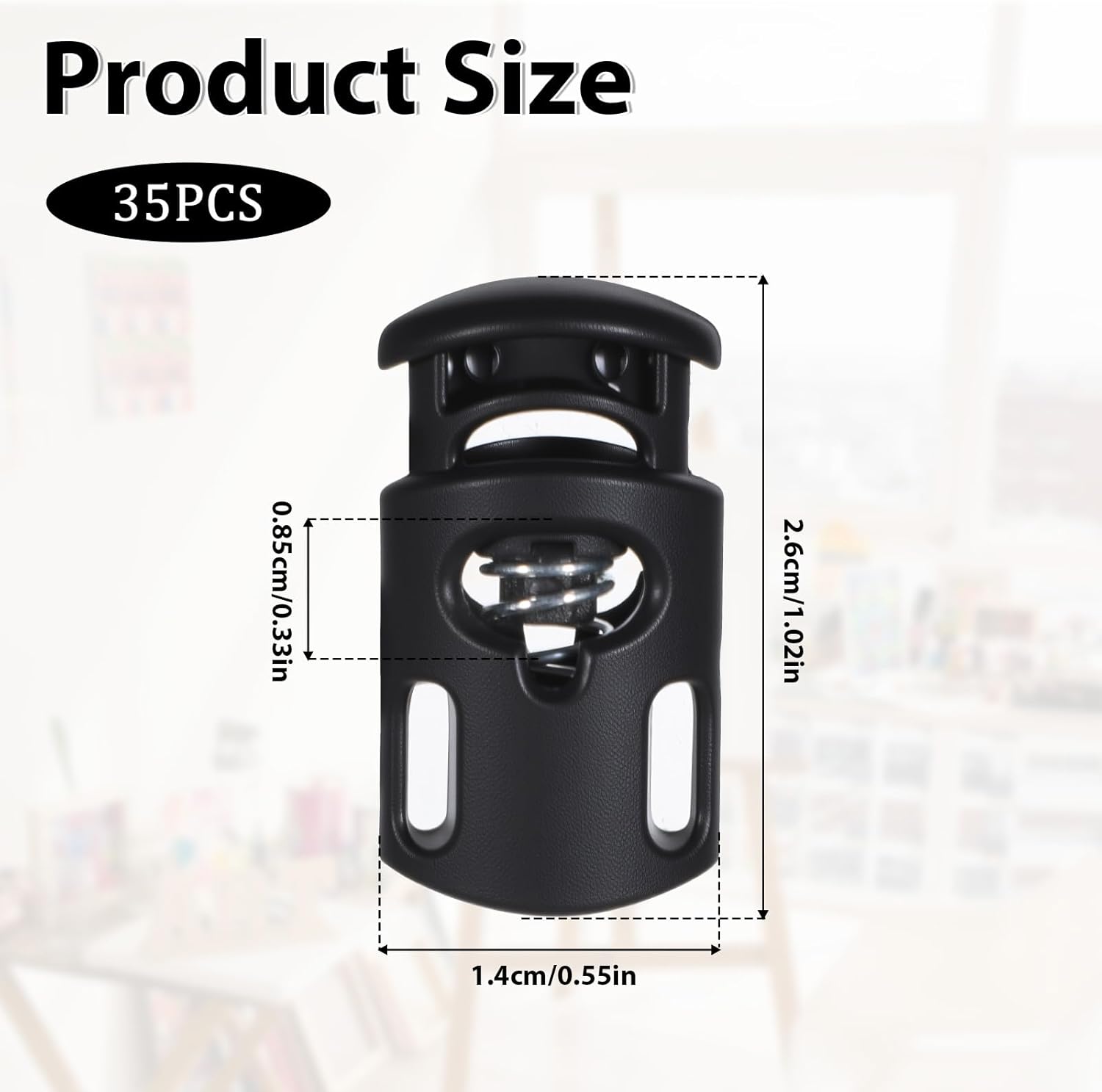 35 Pcs Black Plastic Cord Locks End Spring Toggle Stopper, Single Hole Spring Toggle Stopper for Drawstrings Shoelaces Paracord Bags Clothing Elastic Cord Clothing DIY Projects - Image 2