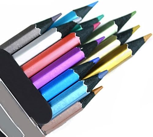MXXGMYJ Lápices de colores metálicos de 12 unidades, juego de lápices de colores surtidos, dibujo de madera para arte libro para adultos