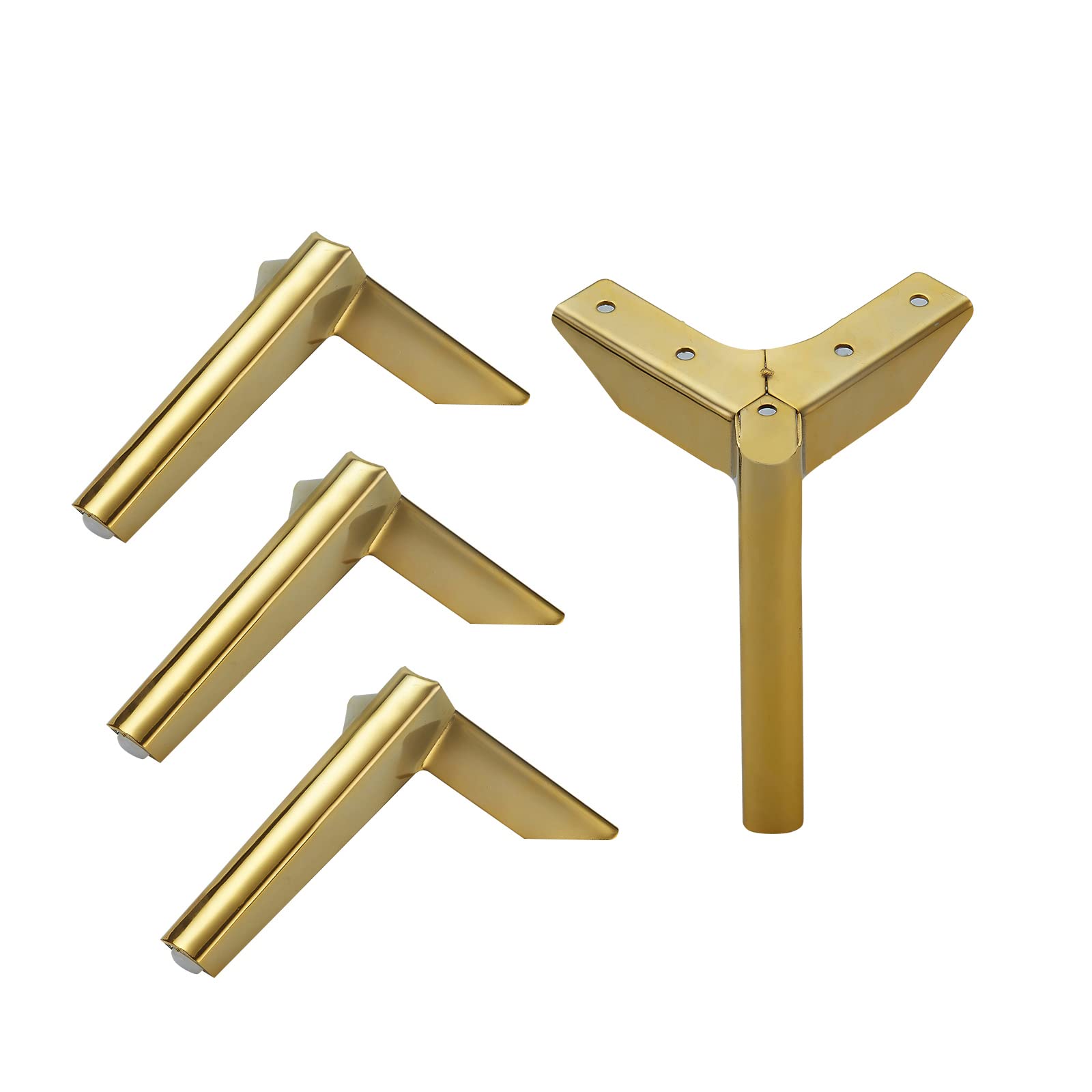 Gamba del tavolo, Gambe per mobili in metallo, Piedini obliqui in metallo for mobili, for comodini, divani, letti, sedie, ecc., con vite 4 pezzi(Titanium Gold,100mm/3.9Inch)