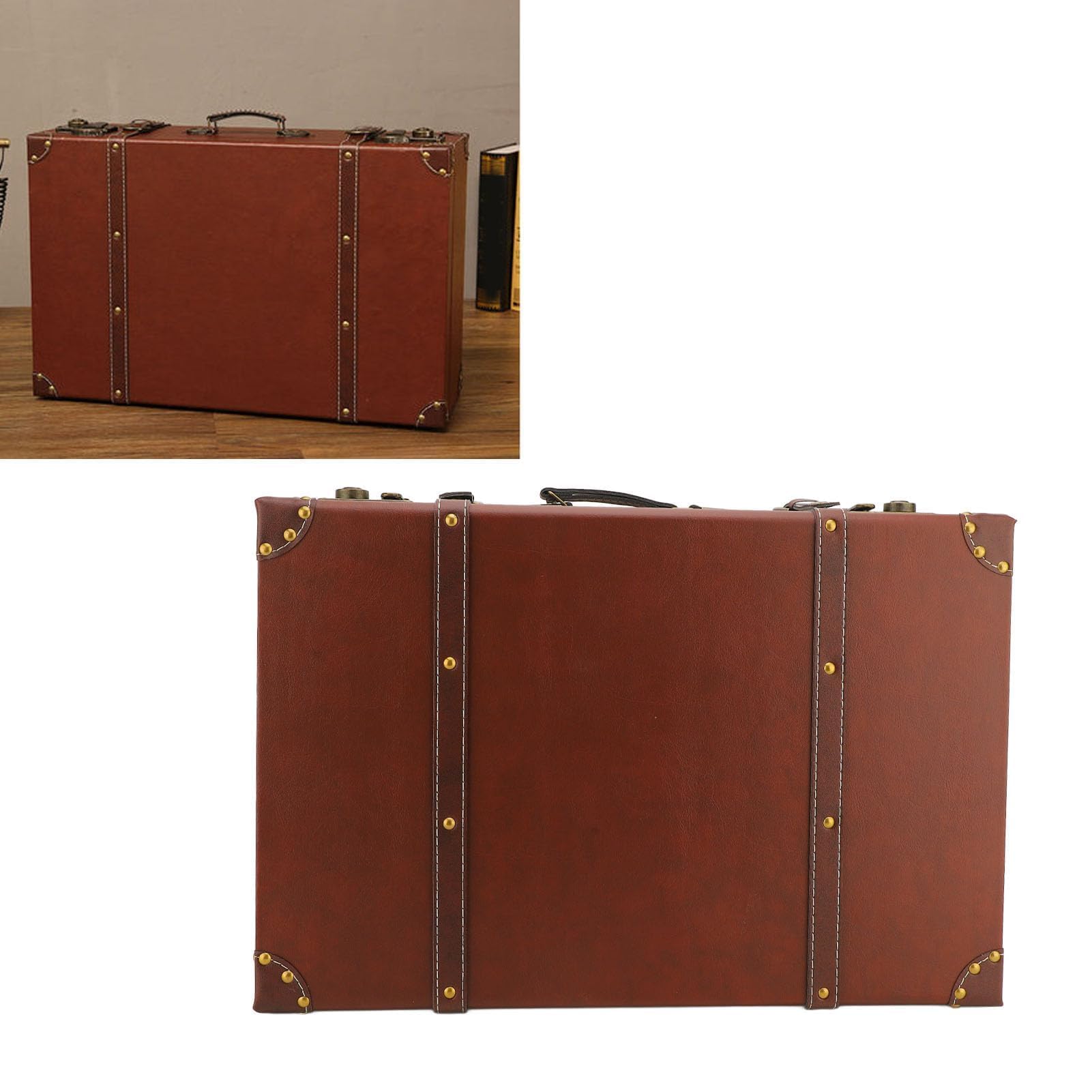 Pssopp Walizka retro, drewniane dekoracyjne walizki w stylu vintage, z lekkim uchwytem, 21,46 x 13,58 x 18,5 cm, dekoracyjne pudełka do przechowywania z zamkami ze stopu dla rodzin podróżujących,