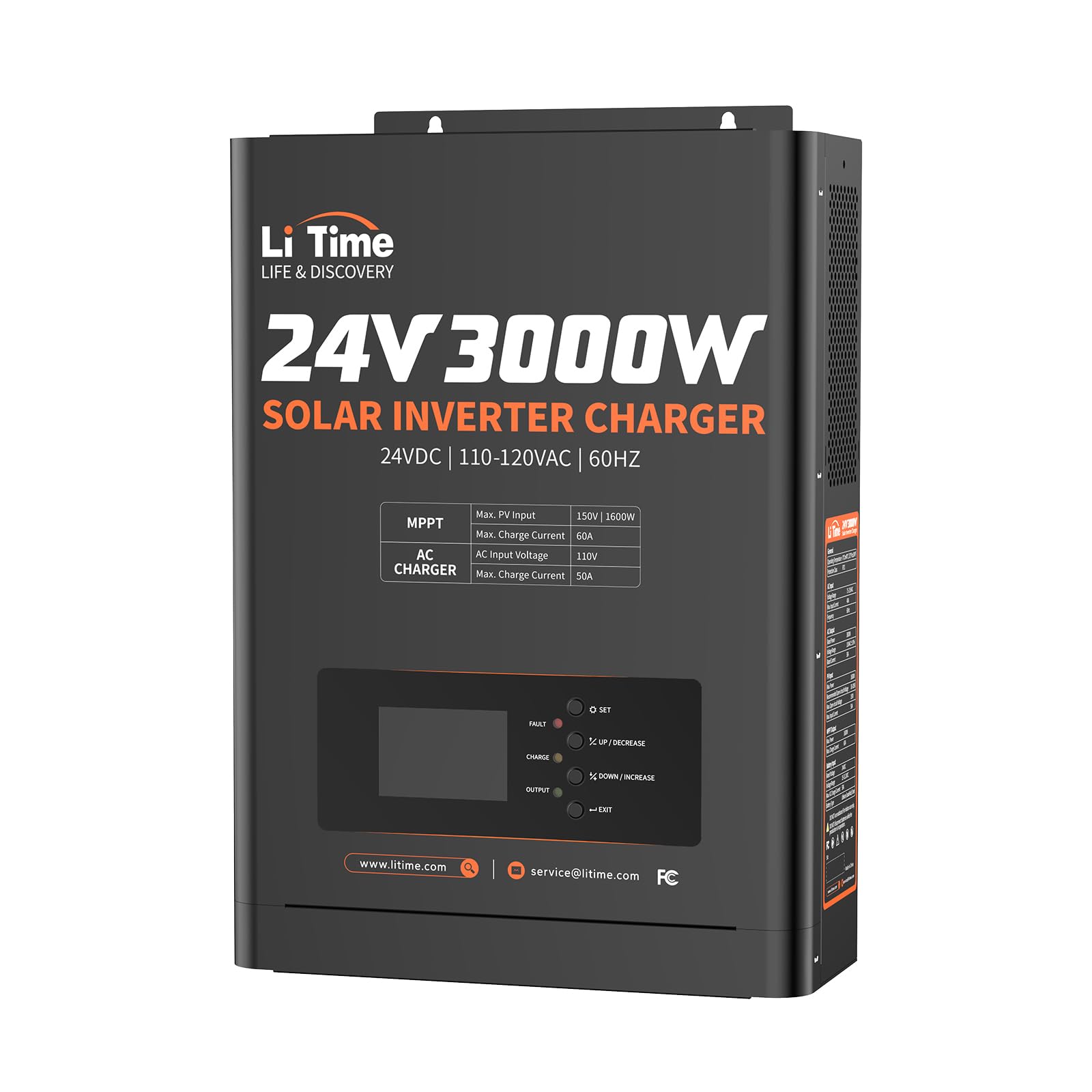 LiTime 3000W Solar Inverter Charger, Built-in 60A MPPT, 24V DC to 120V AC