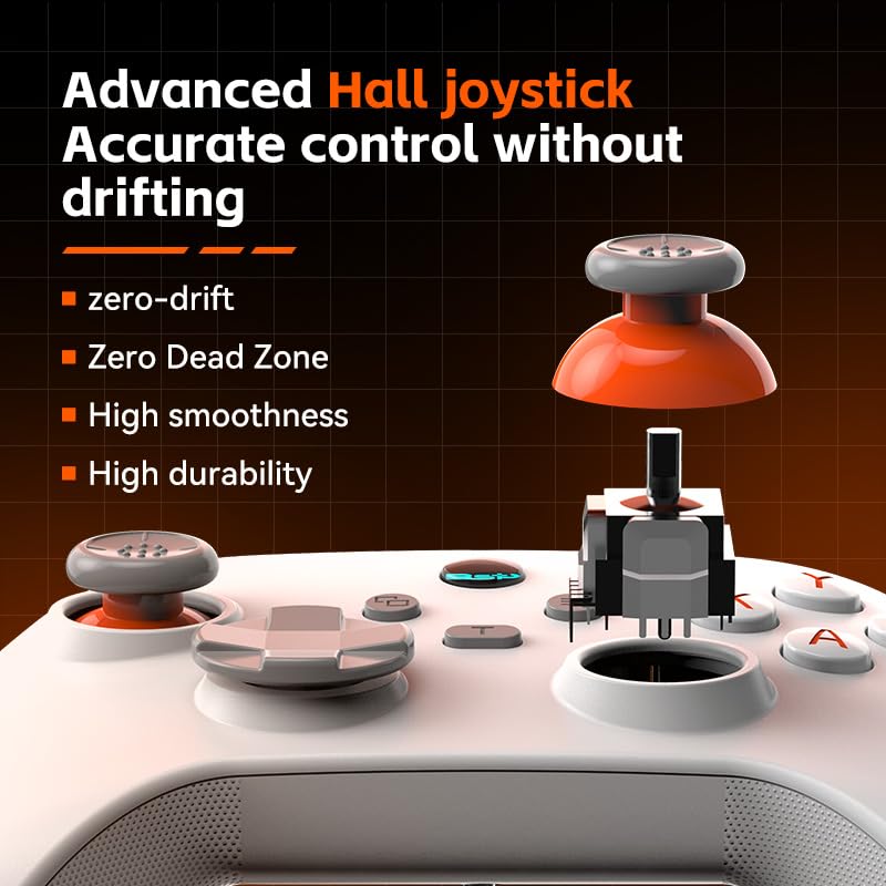 UHM PC Controller, Wireless 2.4G PC Gaming Controller PC Android Switch iPhone 6 Axis-Gyroskop,Hall-Effekt Joystick und Trigger, Programmierung,Turbo Weiß