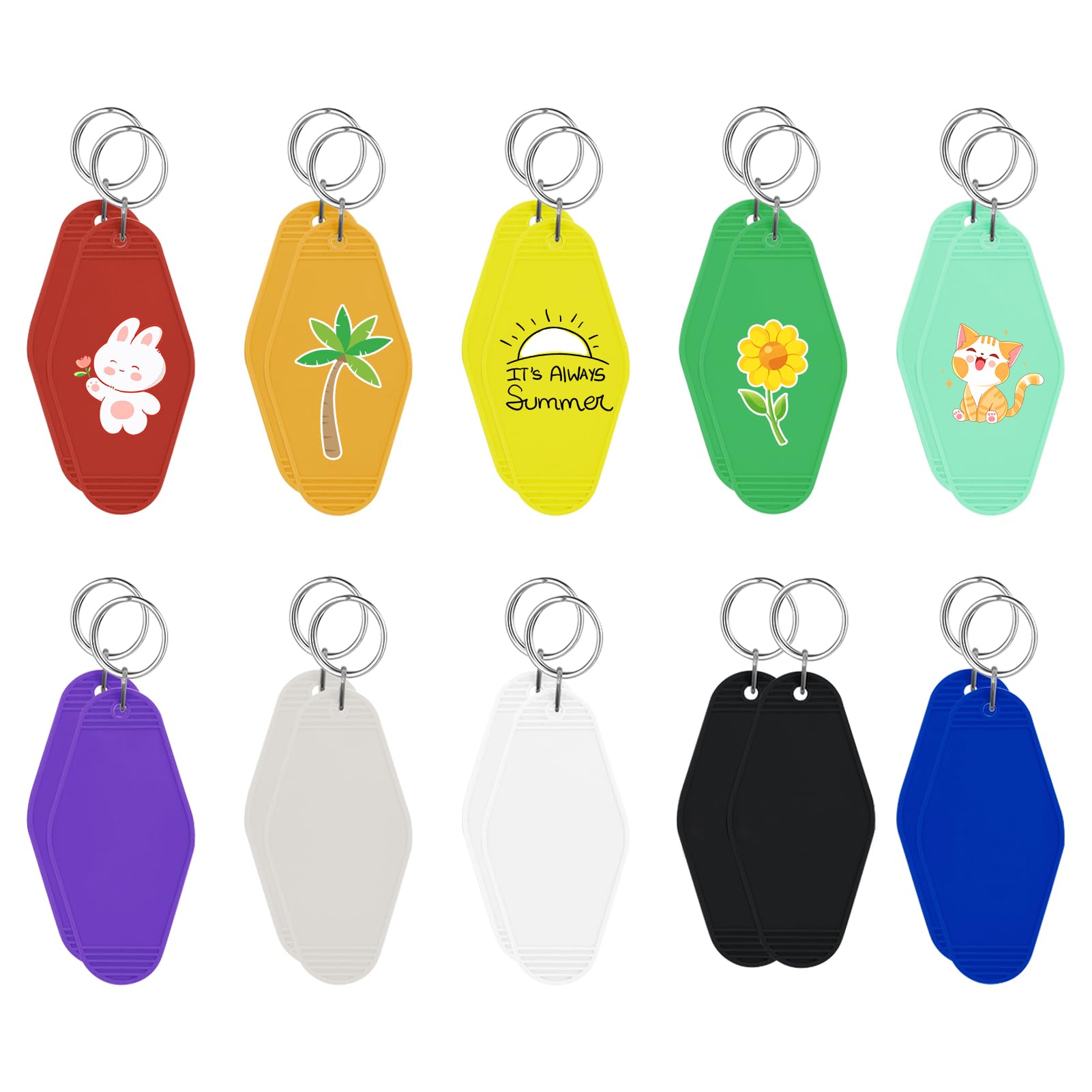 LOTMER 20 PCS Hotel Keychain Blank, 10 Color Rainbow Plastic