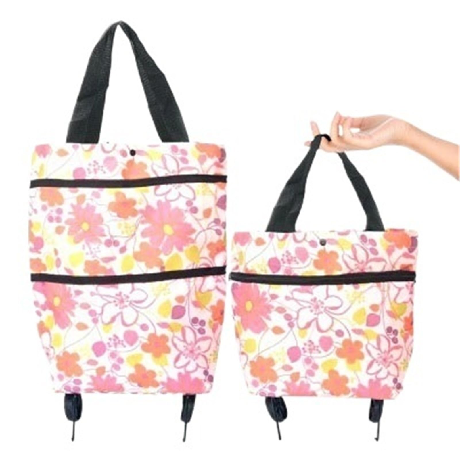 Foldable Shopping Bag with Wheels 1pc Portable Folding Reusable Shopping Bags With Wheels Fruit Vegetables Food Organizer(YELLOW)