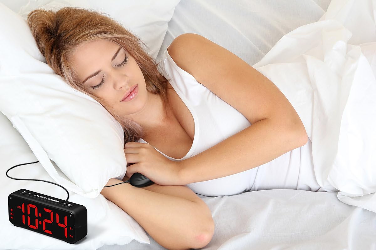 Orologio professionale VIBRATION Orologio da tavolo XXL display anziani sveglia vibrante allarme vibrazione, 2 allarmi regolabili + cuscino vibrante per letto per non uditi, anziani + dormiente